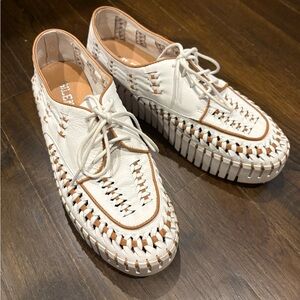 Silent D White Platform Oxfords with Intricate Woven Design